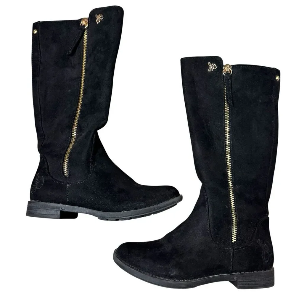 Sam Edelman Knee High Riding Boots Size 12 Black Faux Suede Zipper Equestrian